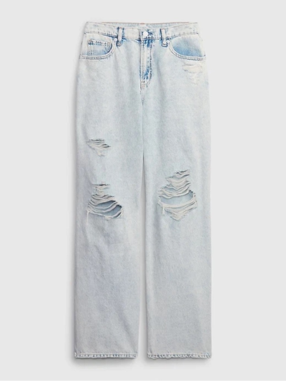 Gap | Baggy Low Rise Womens Size 27 Light-wash Acid Distressed Wide-leg Jeans